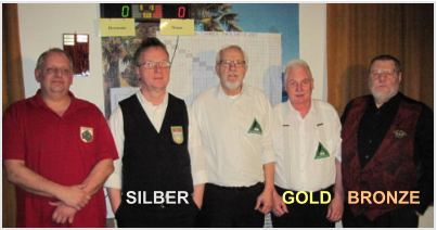 Teilnehmer v. l. Thomas Roggenbuck Borsigwalde, Michael Münster Lichtenberg, Winfried Koglin Billardfalken, Jürgen Mann Billardfalken, Dieter Hermann BAB